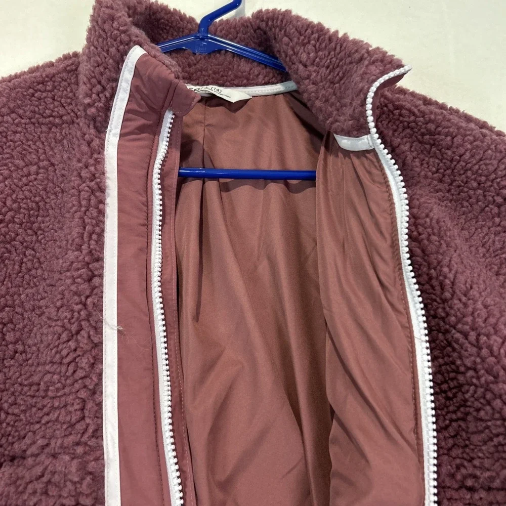 DSG Girls Large 14 Cozy Fleece Full Zip Sherpa Rose Coffee Pink Jacket Coat NEW